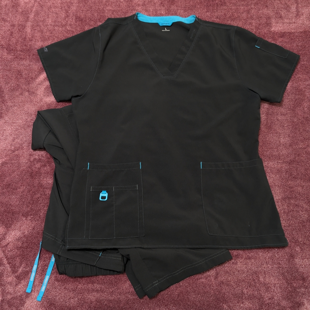 Carhartt Cross-flex Black Scrub Set with Blue Accents